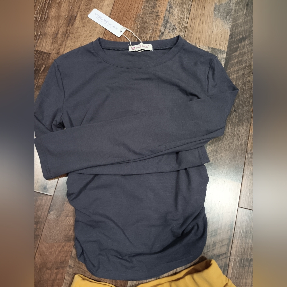 Nwt Size S Ruched Dark Gray Long Sleeve Top